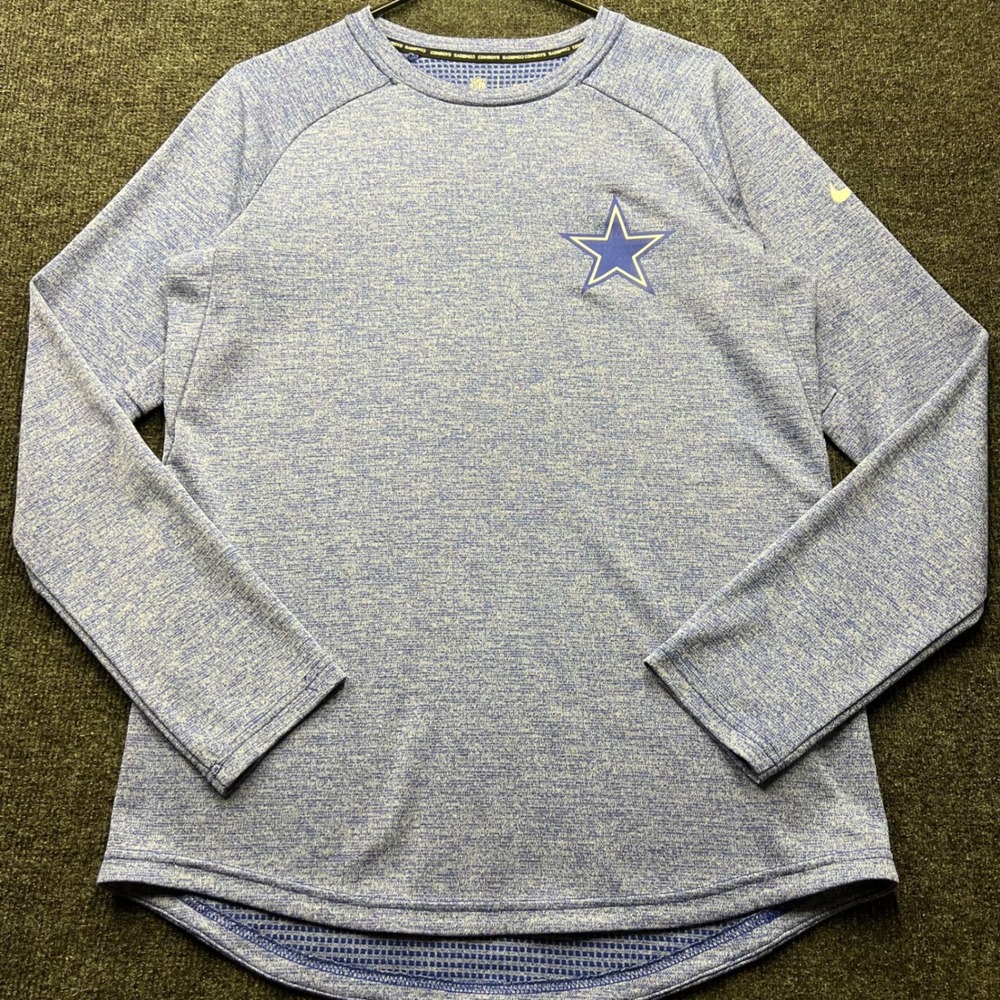 Nike Dallas Cowboys Dri-Fit Long Sleeve Shirt Mens Medium Blue Heather NFL 2770